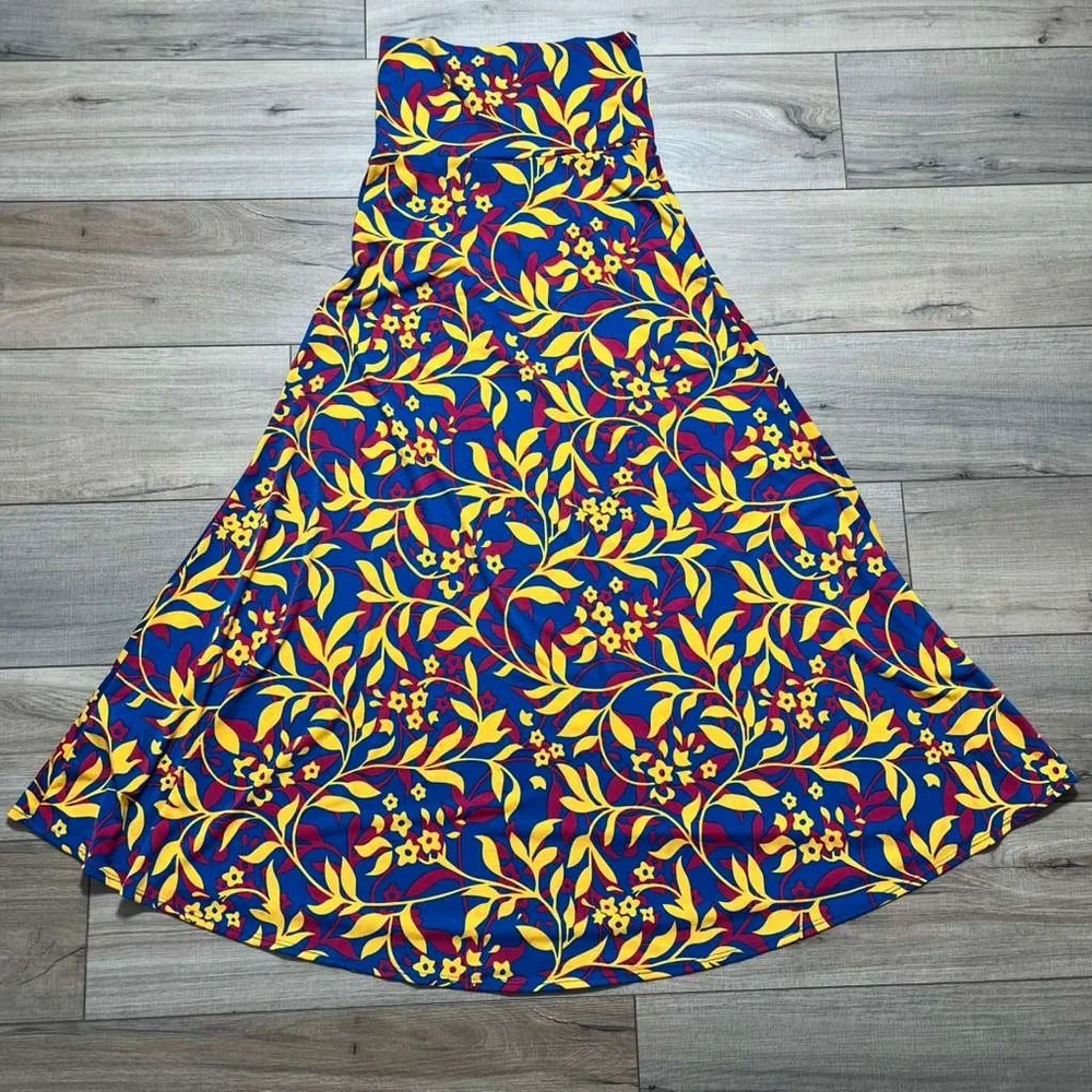 LuLaRoe Womens Floral Leaf‎ Print Maxi Skirt Size XS Blue Cranberry Marigold